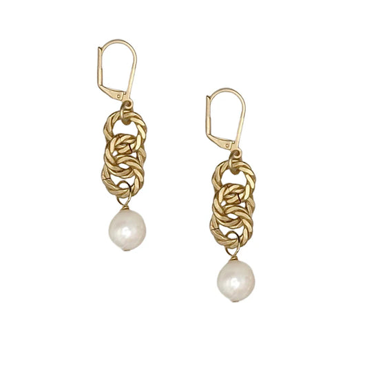 KARL CHAIN EARRING (WHITE ON GOLD)