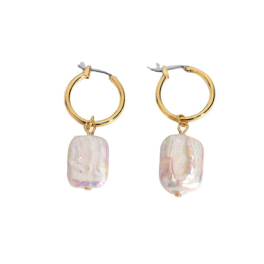 Rainbow Freshwater Pearl Hoop Earrings