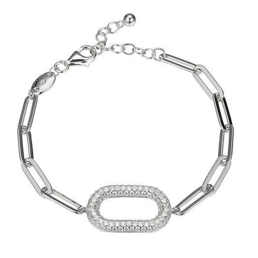 Sterling Paperclip Bracelet with CZ Motif
