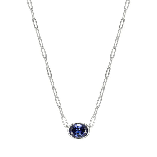 Oval Tanzanite CZ Paperclip Necklace