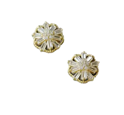 Baguette Flower Studs - Gold