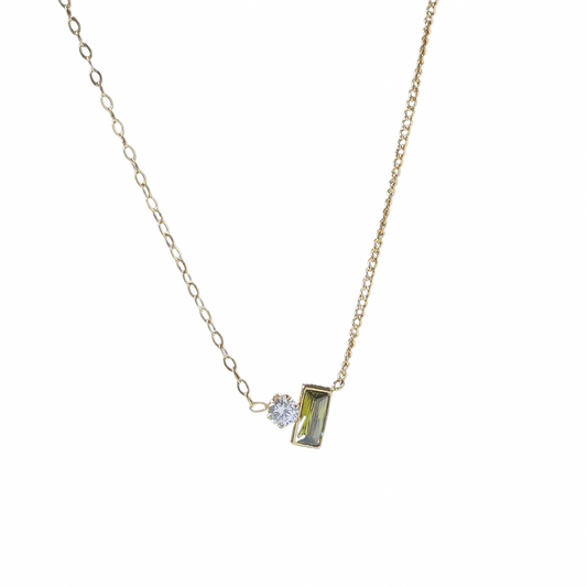Peridot (Simulated) and Diamond (Simulated) Necklace
